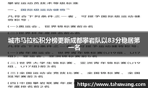 城市马拉松积分榜更新成都攀岩队以83分稳居第一名